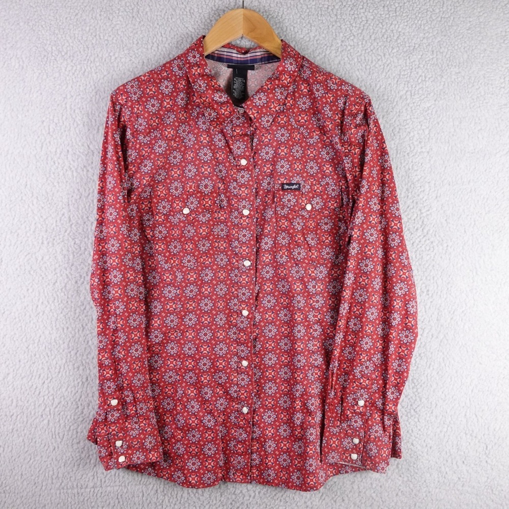 Wrangler Retro Mens XL Red Medallion Print Western Pearl Snap Long Sleeve Shirt
